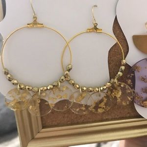 Gold leaf acrylic drop hoop earrings (Saints/ LSU)